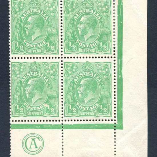 1914-20 Single Watermark ½d green, electro 2 ...
