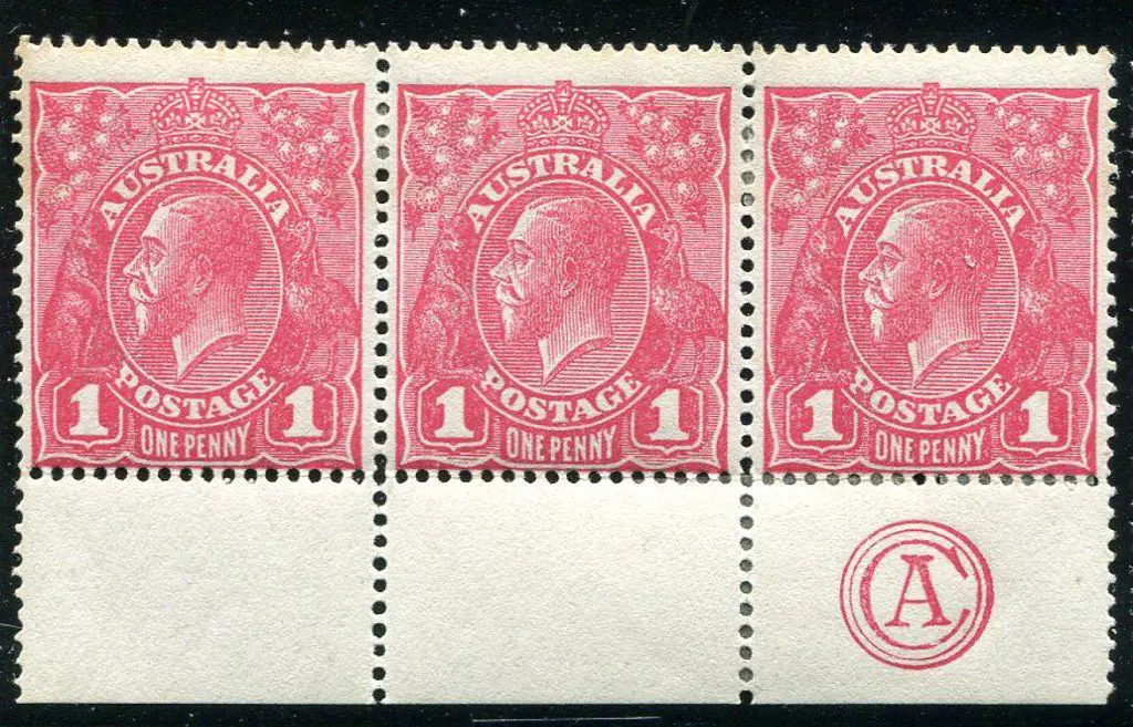 1914-20 Single Watermark 1d rosine G68 on rough ... Image 1++