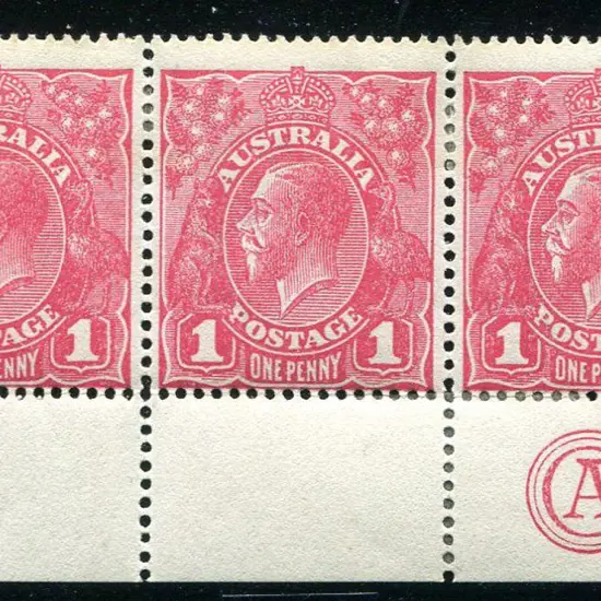 1914-20 Single Watermark 1d rosine G68 on rough ...