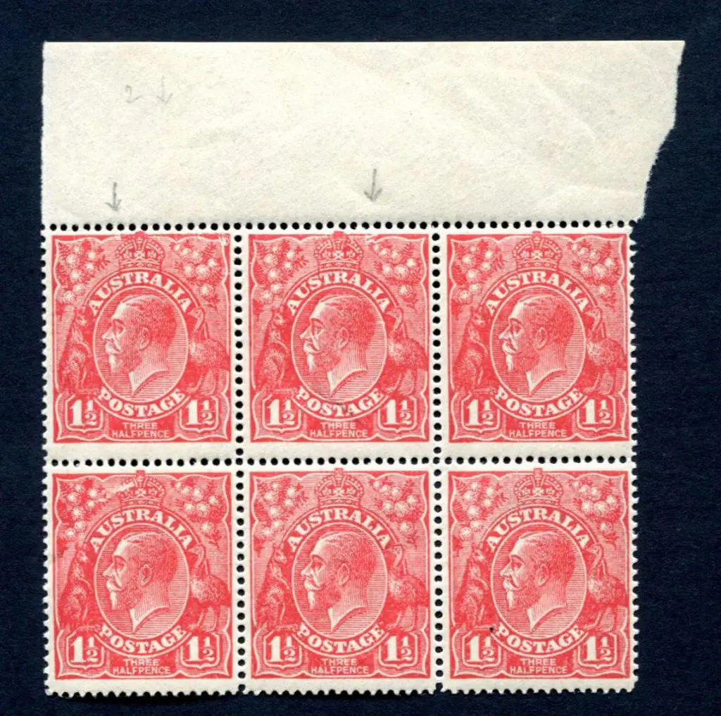 1914-20 Single Watermark 1½d red positional block ... Image 1++