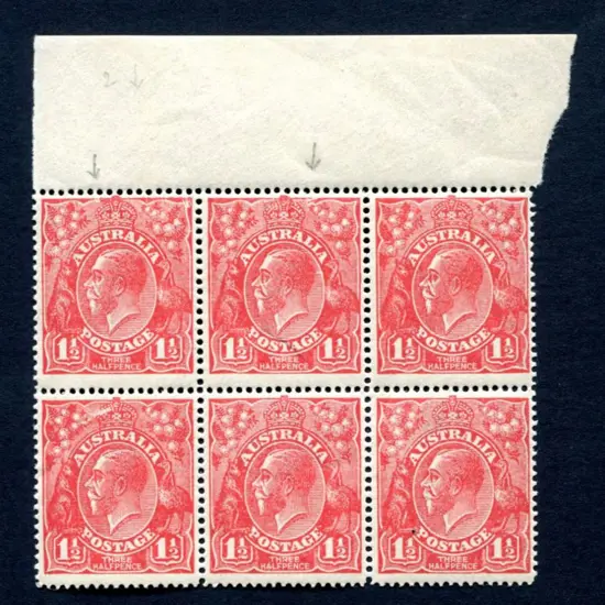 1914-20 Single Watermark 1½d red positional block ...