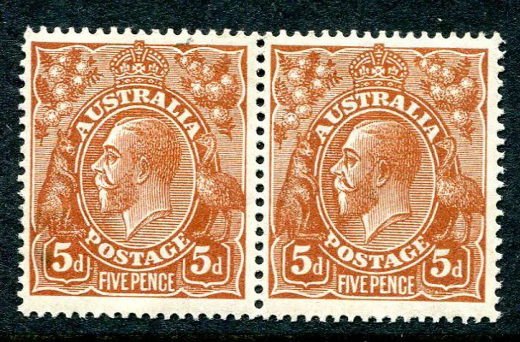 1914-20 Single Watermark 5d chestnut horiz pair ... Image 1++