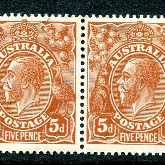 1914-20 Single Watermark 5d chestnut horiz pair ...