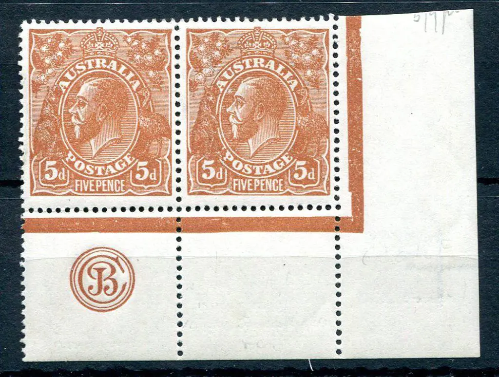 1914-20 Single Watermark 5d chestnut, Die I on ... Image 1++