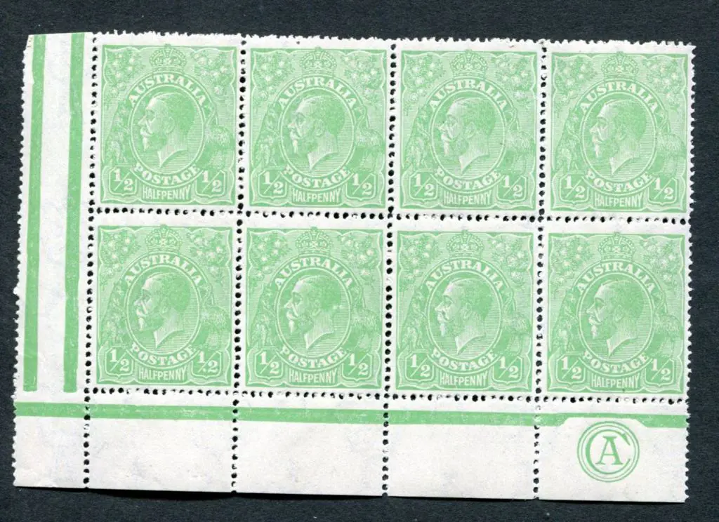 1918-20 Large Multiple Watermark Perf.14 ½d green, ... Image 1++