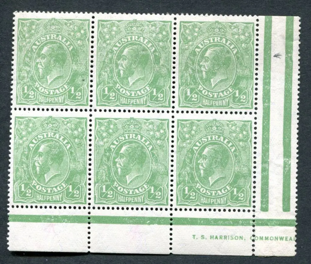 1918-20 Large Multiple Watermark Perf.14 ½d green, ... Image 1++