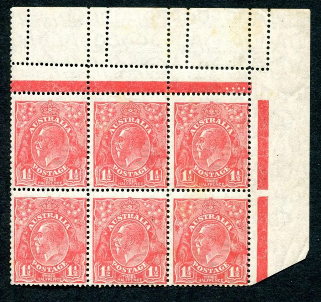 1918-20 Large Multiple Watermark Perf.14 1½d red, ... Image 1++