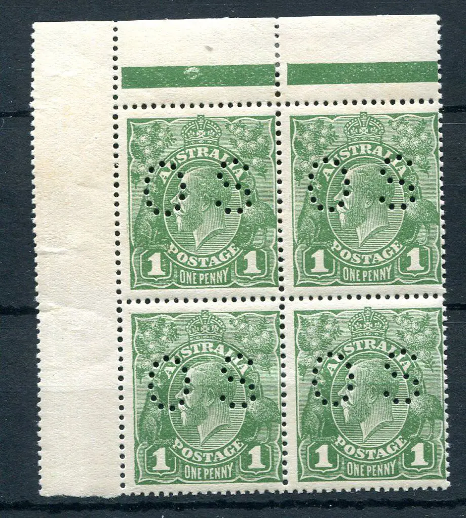 1924 No Watermark 1d green perfined "OS" marginal ... Image 1++