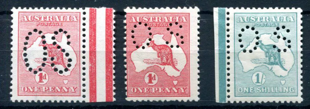 1913 kangaroos,1st wmk with 1d Die I perfined ... Image 1++
