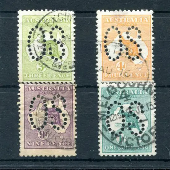 1913 2d to 2/- kangaroos, 1st wmk, perfined large ...