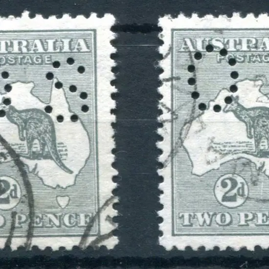 1913 2d grey kangaroos, 1st wmk x 2 with both ...