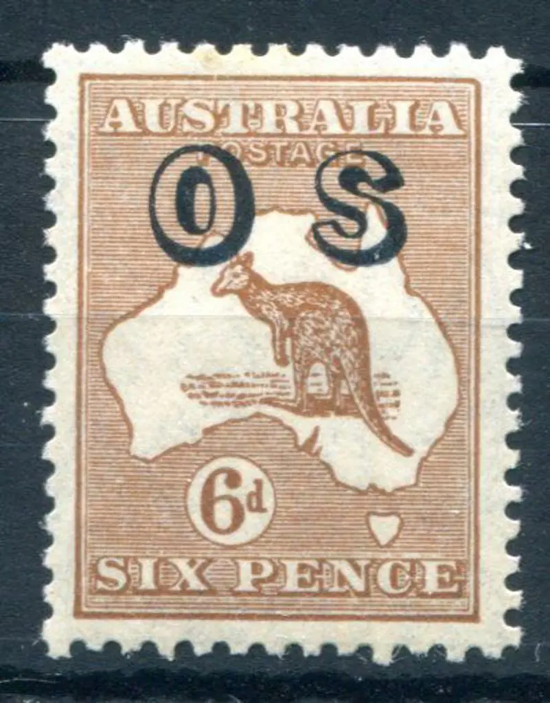 1913 6d chestnut kangaroo, 1st wmk ovptd "OS". ... Image 1++