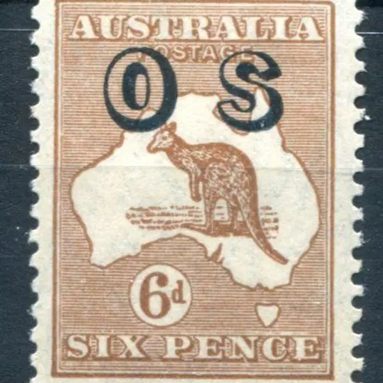 1913 6d chestnut kangaroo, 1st wmk ovptd "OS". ...