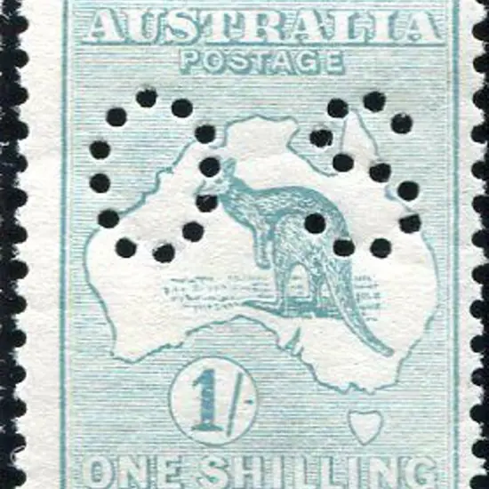1913 1/- pale blue-green Die II kangaroo perfined ...