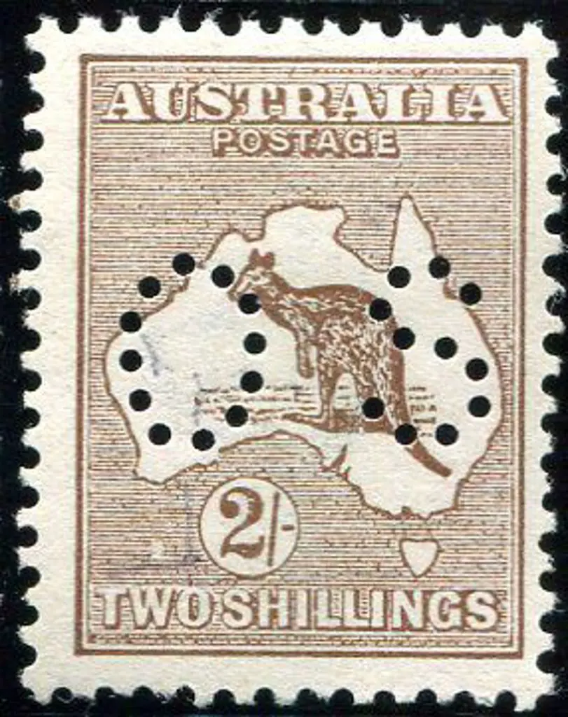 1913 2/- brown kangaroo, 1st wmk, perfined small ... Image 1++