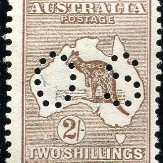 1913 2/- brown kangaroo, 1st wmk, perfined small ...
