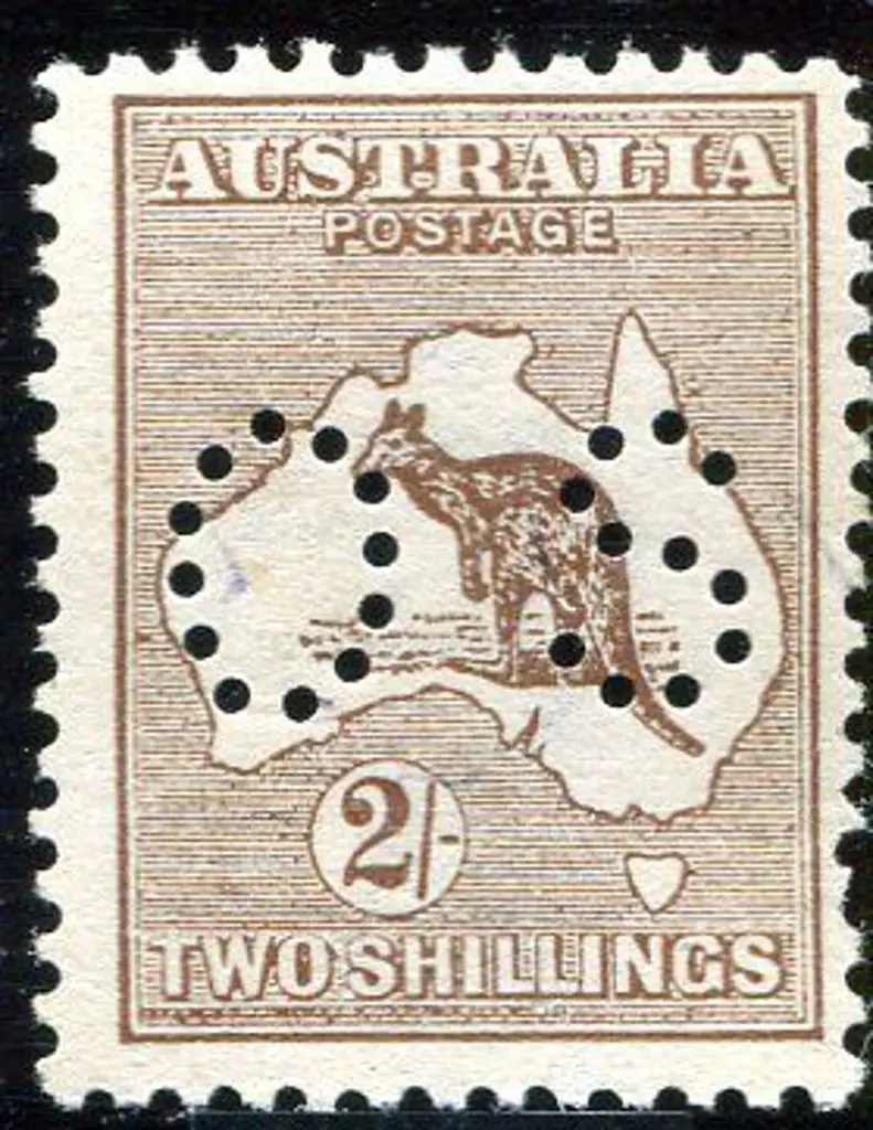 1913 2/- brown kangaroo, 1st wmk, perfined small ... Image 1++