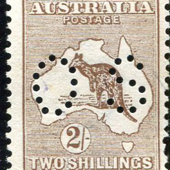 1913 2/- brown kangaroo, 1st wmk, perfined small ...