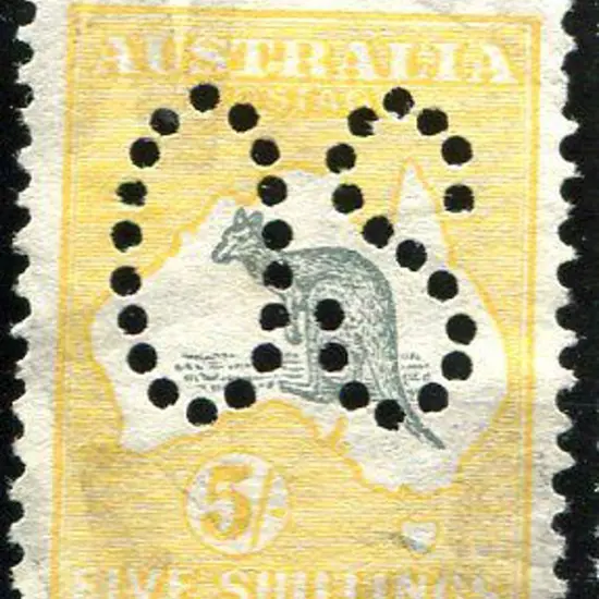 1913 5/- grey & yellow, 1st wmk kangaroo perfined ...