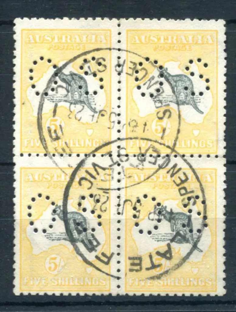 1915 5/- deep grey & yellow, 2nd wmk kangaroo ... Image 1++