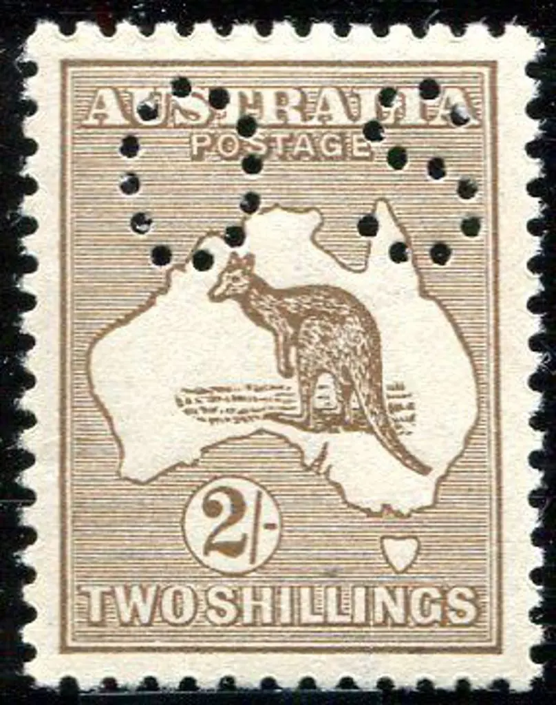 1915/28 2/- dull brown kangaroo, 3rd wmk perfined ... Image 1++