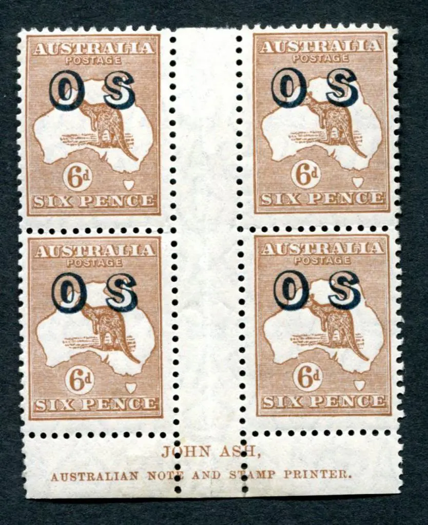1929/30 6d chestnut kangaroo, SMW Plate 3 ovptd ... Image 1++