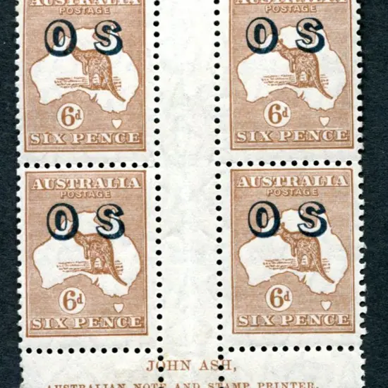 1929/30 6d chestnut kangaroo, SMW Plate 3 ovptd ...