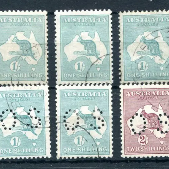 1929/30 9d violet kangaroo, SMW perfined "OS", 5/- ...