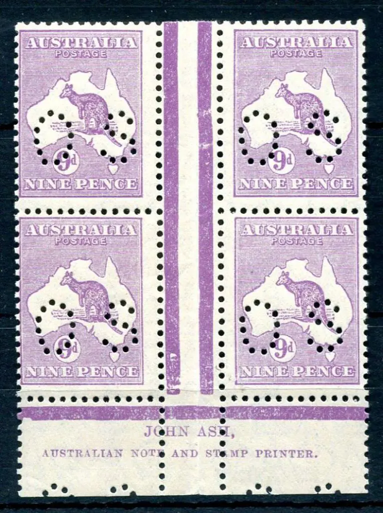 1929/30 9d violet kangaroo, SMW perfined "OS" Ash ... Image 1++