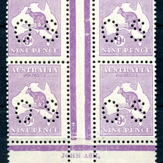 1929/30 9d violet kangaroo, SMW perfined "OS" Ash ...