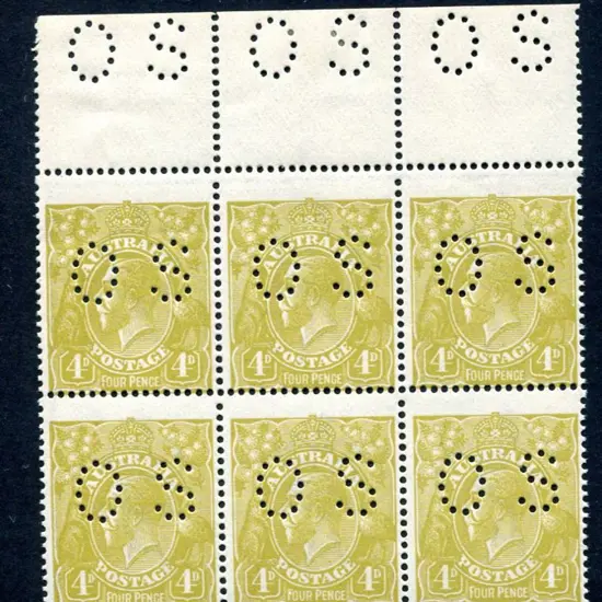 1924 4d olive KGV single wmk block of 6 with top ...