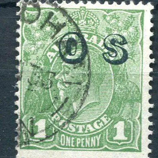 1931/36 1d green with reversed wmk & ovptd "OS". ...