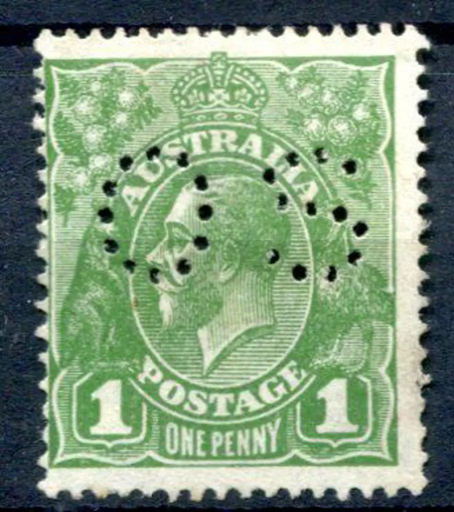 1931/36 1d green KGV perfined "OS" for official ... Image 1++
