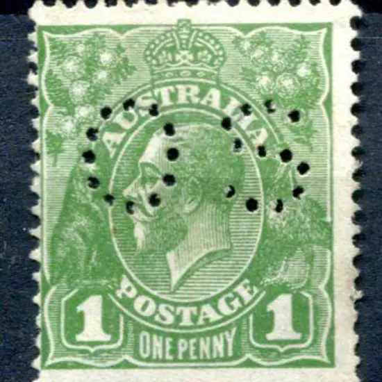 1931/36 1d green KGV perfined "OS" for official ...