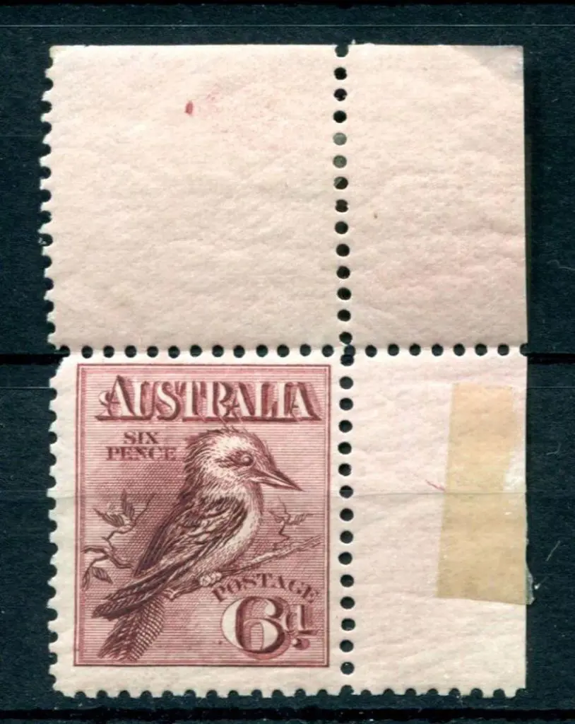1914 6d kookaburra with top right corner selvedge ... Image 1++