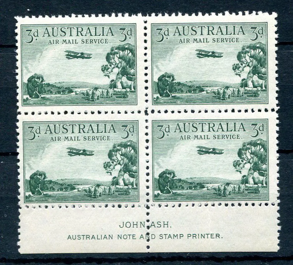1929 3d green Airmail, type A in John Ash imprint ... Image 1++