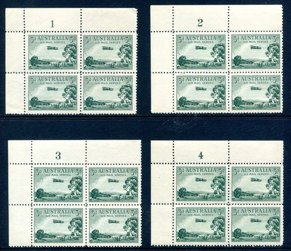 1929 3d green Airmail, type A set of 1-4 plate ... Image 1++