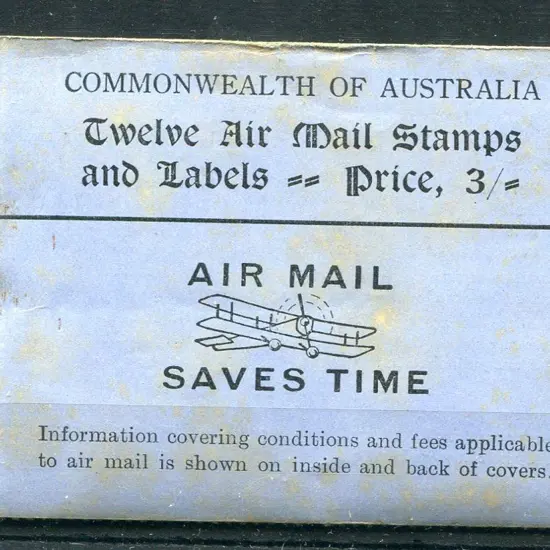 1930 3/- "AIR MAIL SAVES TIME" black on blue cover ...