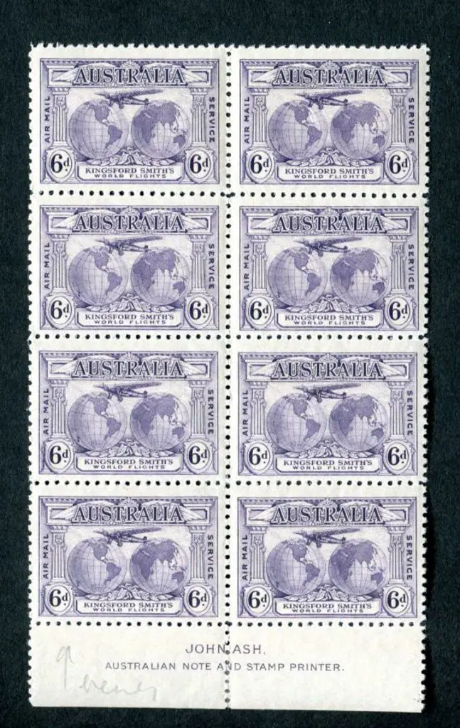 1931 6d violet Kingsford Smith imprint block of 8 ... Image 1++
