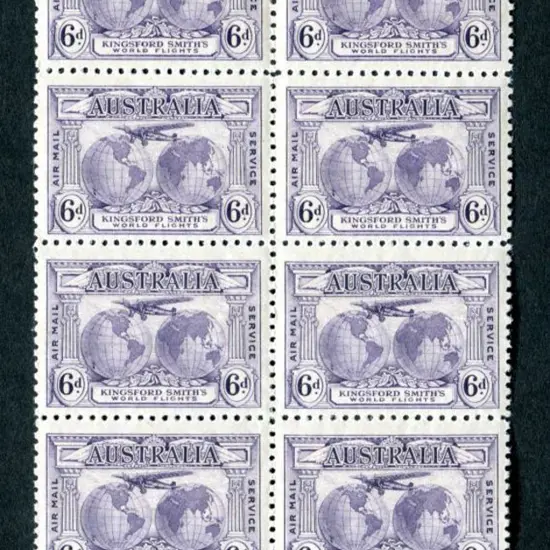 1931 6d violet Kingsford Smith imprint block of 8 ...