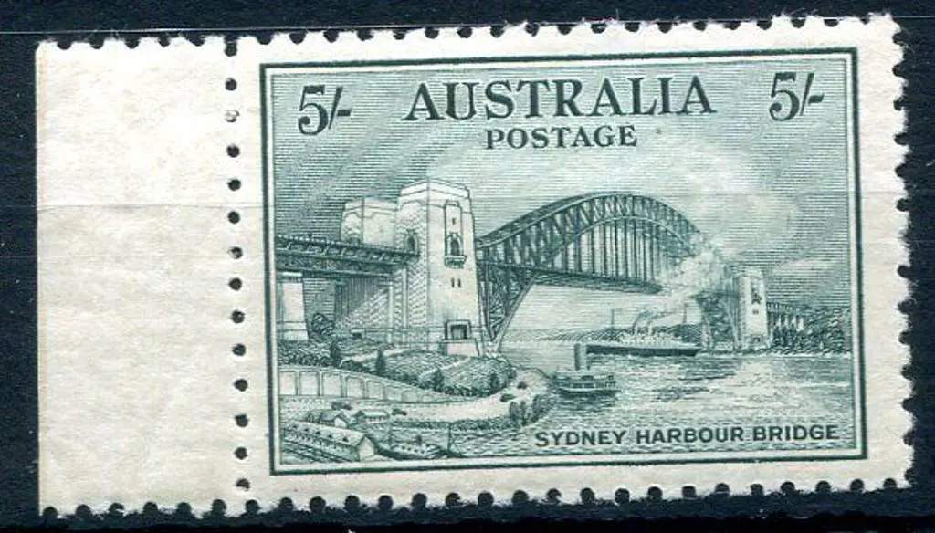 1932 5/- Sydney Harbour Bridge with left selvedge. ... Image 1++