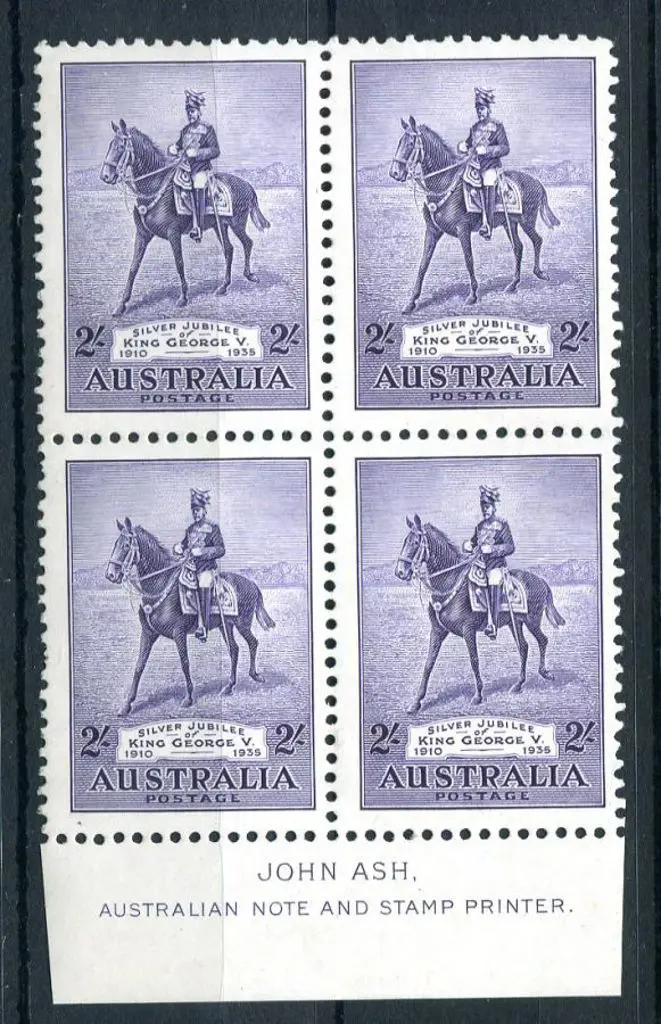 1934 2/- Silver Jubilee John Ash imprint block of ... Image 1++
