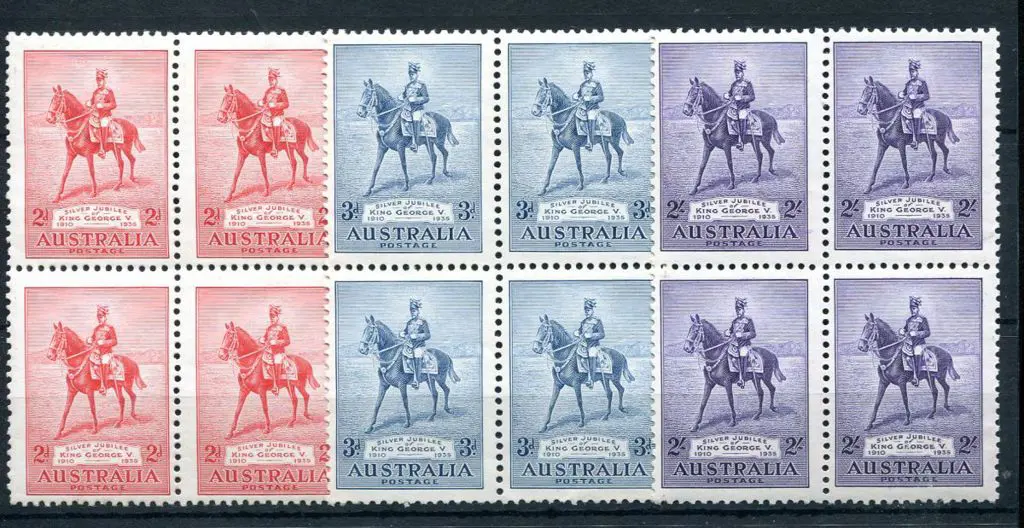 1934 Silver Jubilee set of 3 in MUH blocks of 4. ... Image 1++