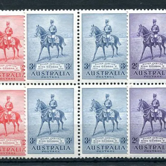 1934 Silver Jubilee set of 3 in MUH blocks of 4. ...