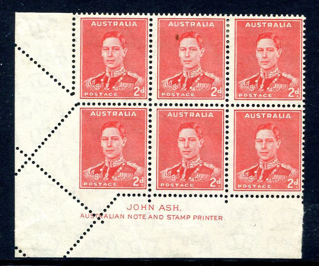 1938 2d KGVI Die II John Ash imprint block of 6 ... Image 1++