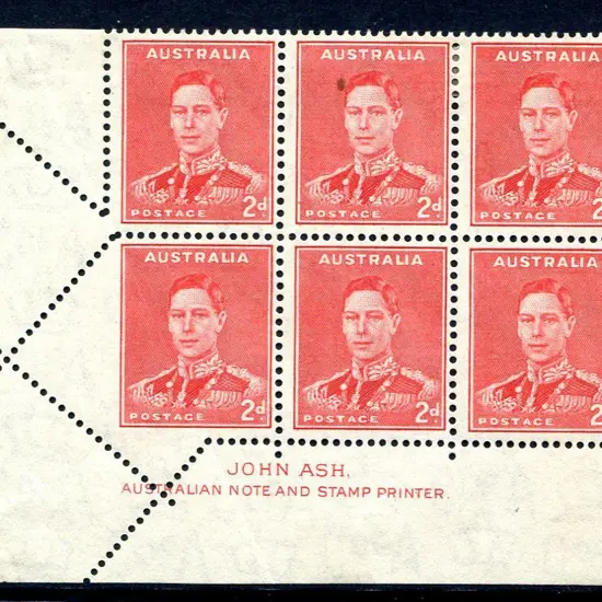 1938 2d KGVI Die II John Ash imprint block of 6 ...