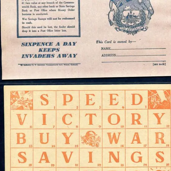 1940 "War Savings Stamps" unused card as above ...