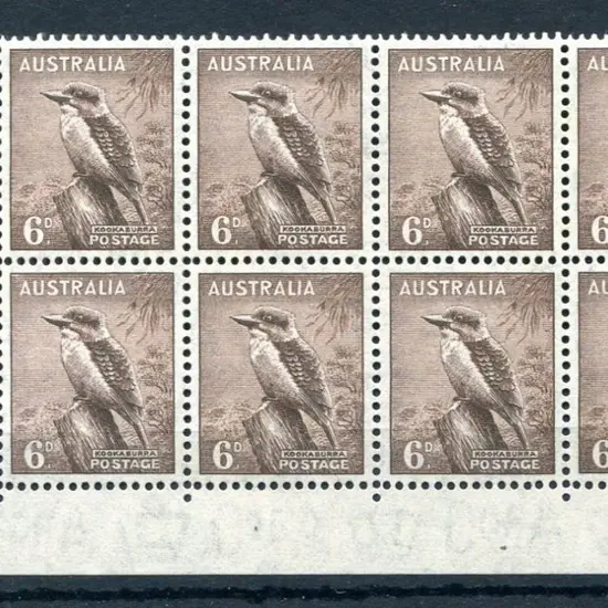 1942 6d kookaburra, perf 14.75 x 14, "No Imprint" ...