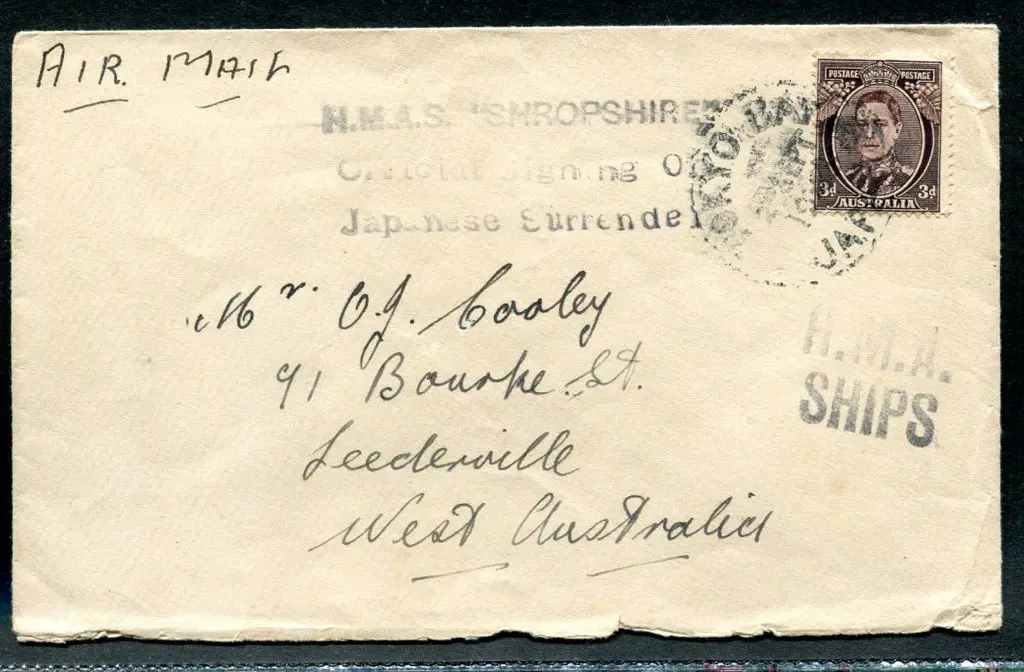 1945 (2nd Sept) Airmail cover to Leederville, WA ... Image 1++