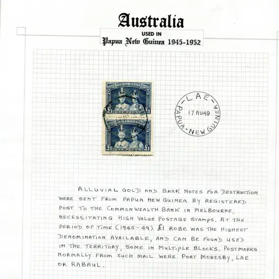 1945/50 5/-, 10/- and £1 Robes used in PNG & fine ...
